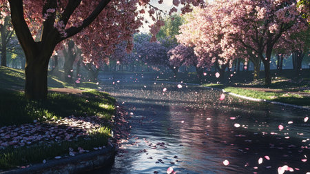 Cherry blossoms in the city park on a spring day.の素材