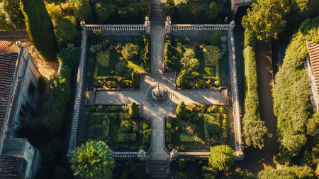 Aerial view of Villa dei Miracoli gardens in Rome, Italyの写真素材