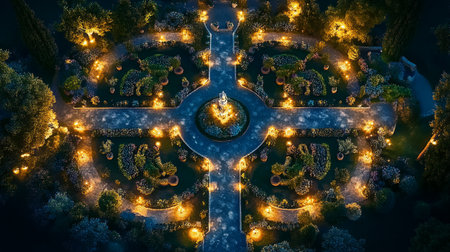 Aerial view of the garden in the form of a cross.の写真素材