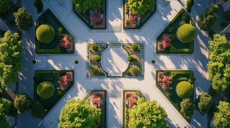 Aerial view of the garden in the city. Top view.の写真素材