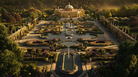 Luxury palace in the garden with beautiful landscaped garden.の写真素材