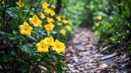 Beautiful yellow flowers in the forest, Chiang Mai, Thailandの写真素材