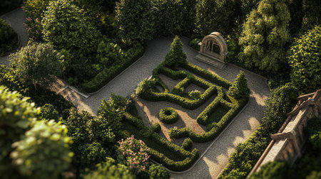 3d render of a garden with trees and bushes, top viewの写真素材