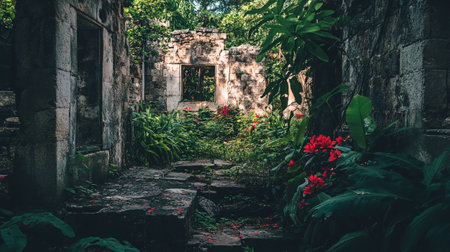 The ruins of an ancient temple in the jungle of Bali, Indonesiaの写真素材