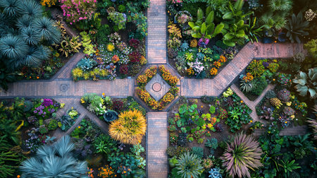 3d rendering of top view of beautiful garden design with green plants.の写真素材
