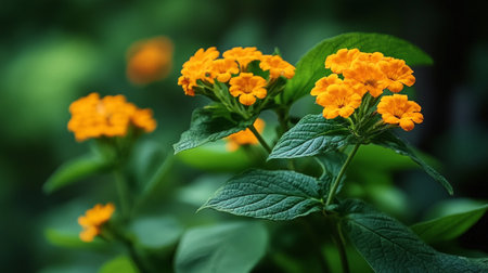 Yellow Lantana camara flowers in the garden, stock photoの写真素材