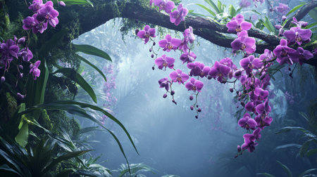 Beautiful orchids in tropical rainforest. Nature backgroundの写真素材