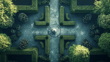 3d rendering of green garden with circle shape in the middle.の写真素材