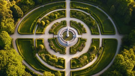 Aerial drone view of the beautiful park in the form of a circleの写真素材
