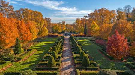 Beautiful autumn landscape in the park with colorful trees and bushes.の写真素材