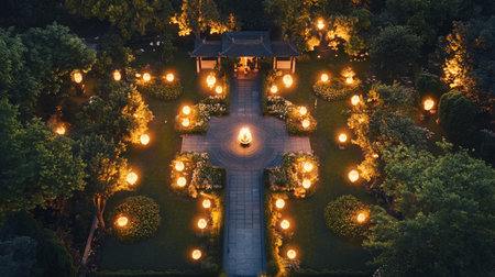 Aerial view of the garden at night in Ho Chi Minh city, Vietnamの写真素材