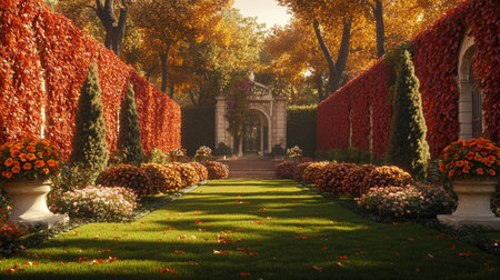 Beautiful garden in autumn, Vienna, Austria. Beautiful fall landscapeの写真素材