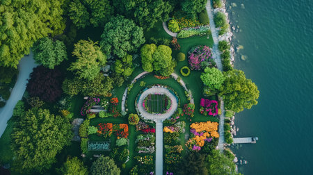 Aerial view of the beautiful flower garden in Suzhou, Chinaの写真素材