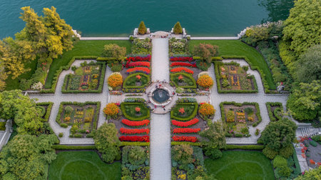 aerial view of the beautiful gardens of Schonbrunn Palace in Vienna, Austriaの写真素材