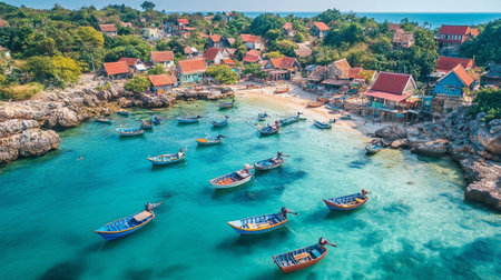 Aerial view of beautiful tropical beach and sea with boat at Koh Lipe island, Thailandの写真素材