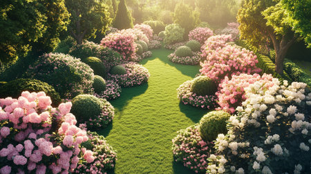 Beautiful flower garden in the morning,3d rendering. Computer digital drawing.の写真素材