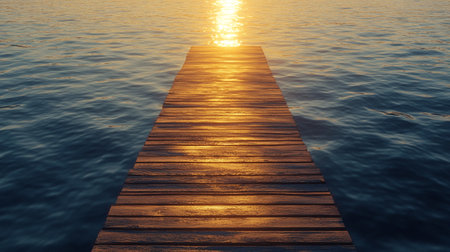 Wooden pier on the sea at sunset time. Abstract background.の写真素材