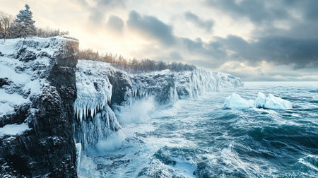 Panorama of Lake Baikal in winter, Siberia, Russiaの写真素材
