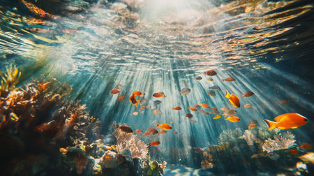 Underwater view of coral reef with fish. Underwater world.の写真素材