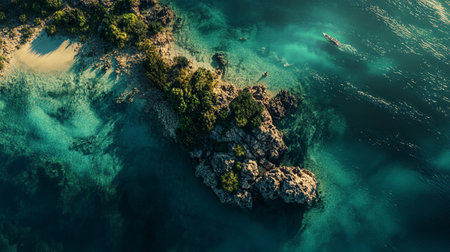 Aerial view of small island in turquoise sea. Drone photo.の写真素材
