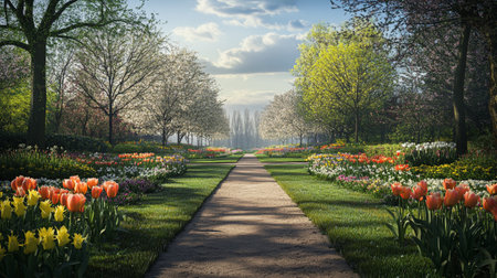 Flower garden in Keukenhof, Lisse, Hollandの写真素材