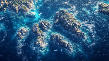 Aerial view of a rocky coastline in the mediterranean sea.の写真素材