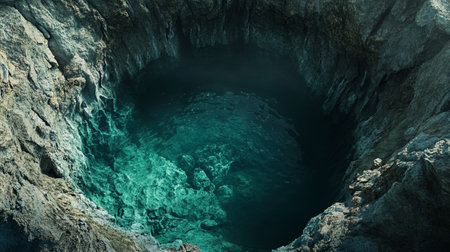 Underwater cave with turquoise water. 3d render.の写真素材