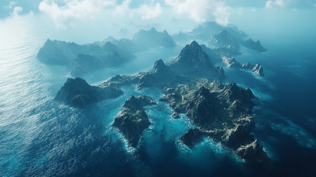 Mountain and sea. 3d render illustrationの写真素材