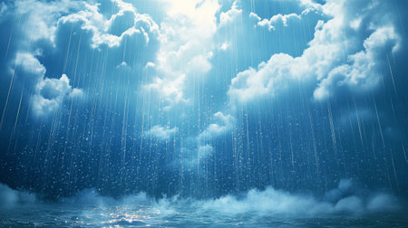 Underwater scene with stormy clouds and rain. 3d renderingの写真素材