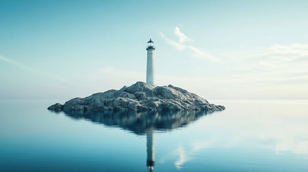 Lighthouse on a rock in the sea. 3d render.の写真素材