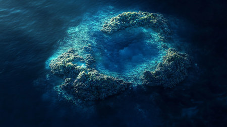 Planet in the ocean. 3D rendering. Computer digital drawing.の写真素材