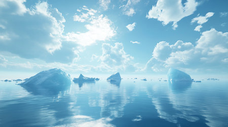Floating icebergs in the ocean, 3d render illustration.の素材