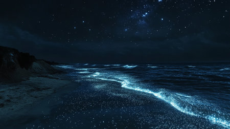 Fantastic starry night on the beach. 3d renderingの写真素材