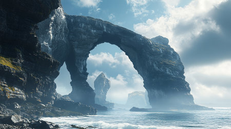 Fantasy landscape. Arch on the sea coast. 3d illustrationの写真素材