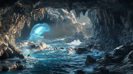 Underwater cave. 3D illustration. Fantasy and dreamy background.の素材