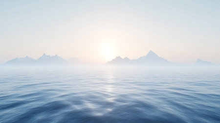 beautiful seascape with mountains and the sea. 3d renderの写真素材