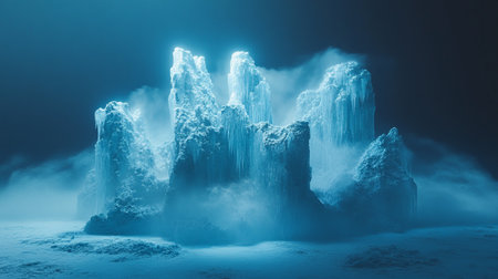 Fantasy landscape with ice and snow. 3d rendering, 3d illustration.の素材