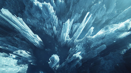 Abstract blue background with icicles. 3d rendering toned imageの写真素材