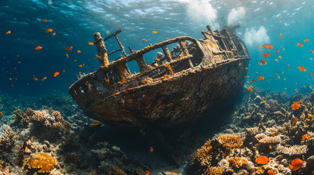 Abandoned shipwreck on the coral reef in the Red Seaの写真素材