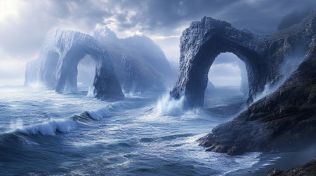 Mountain and sea. 3D illustration.の写真素材