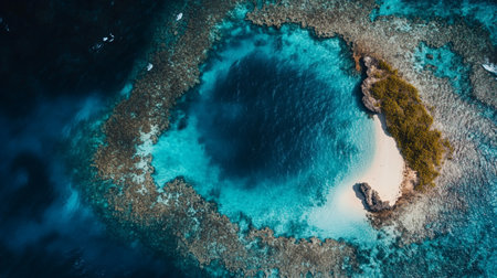 Aerial view of a small island in the Indian Ocean, Maldivesの写真素材