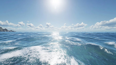 Beautiful seascape with blue sea and blue sky. Panoramaの写真素材