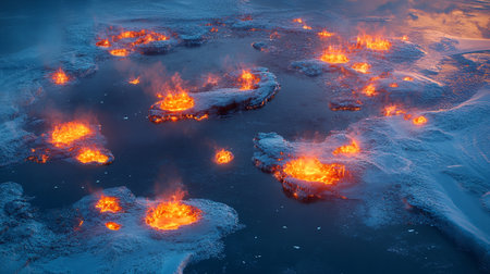 Volcanic eruption in Iceland. Aerial view of volcanic eruption in Iceland.の写真素材