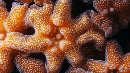 Close up of an orange starfish on a tropical coral reef.の写真素材