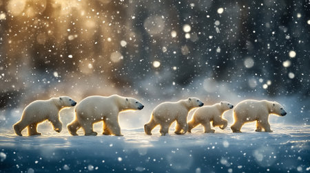 Polar bear (Ursus maritimus) mother and cub on the pack ice, north of Svalbard Arctic Norwayの写真素材