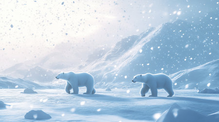 Polar bear (Ursus maritimus) mother and cub on winter landscape. 3D Renderingの写真素材