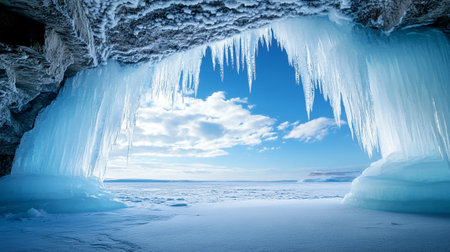 Ice cave on Lake Baikal in winter, Siberia, Russiaの写真素材