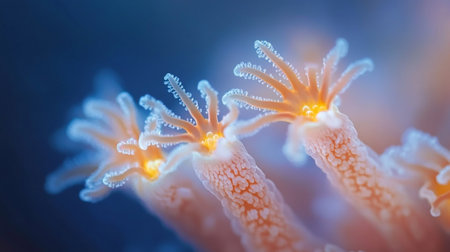 Soft coral in blue water. Close-up of a beautiful coral.の写真素材