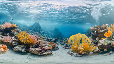 Underwater view of coral reef with tropical fish and marine life.の写真素材