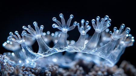 Close-up of a crystal coral on a black background. Macroの写真素材